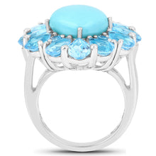 Load image into Gallery viewer, 9.50 Carat Genuine Turquoise and Swiss Blue Topaz .925 Sterling Silver Ring
