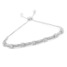 Load image into Gallery viewer, .925 Sterling Silver 1/4 Cttw Diamond 4â€-10â€ Adjustable Bolo Alternating Square and Rectangle Bolo Bracelet (I-J Color, I3 Clarity)
