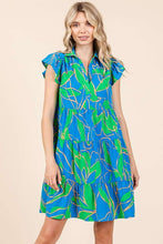 Load image into Gallery viewer, New Summer Leaf Print Ruffle Sleeve Tiered Mini Dress – Fluttering, Fresh and Playful Leaf Pattern with Feminine Ruffle Sleeves
