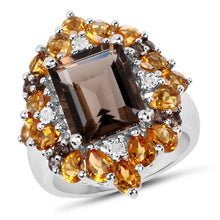 Load image into Gallery viewer, 6.72 Carat Genuine Smoky Quartz, Citrine and White Diamond .925 Sterling Silver Ring
