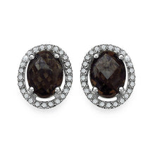 Load image into Gallery viewer, 2.39 Carat Genuine White Diamond &amp; Smoky Quartz .925 Sterling Silver Earrings
