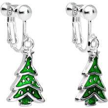Load image into Gallery viewer, Silver Plated Classic Christmas Tree Dangle Clip On Earrings
