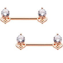 Load image into Gallery viewer, 14G Clear CZ Gem Rose Gold Tone BCR Ring Barbell Nipple Ring Set

