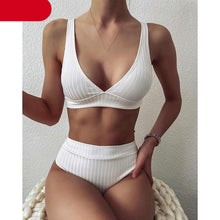 Load image into Gallery viewer, Bikini High Waist Swimwear Women's Swimsuits Push Up Ribbed Bathing Suits Black V-Neck Bikinis Set  High Waist Tummy Control Bathing Suits For Women Deep V Neck Black Comfortable Beachwear
