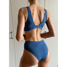 Load image into Gallery viewer, Bikini High Waist Swimwear Women's Swimsuits Push Up Ribbed Bathing Suits Black V-Neck Bikinis Set  High Waist Tummy Control Bathing Suits For Women Deep V Neck Black Comfortable Beachwear
