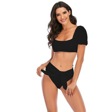 Load image into Gallery viewer, Bikini New 2 Piece Women Swimsuit Women's High Waist Bikini Set Fashion Puff Sleeve Swimwear Set Bathing Suits Solid Color Short Puff Sleeve Summer High Waist Cut Backless Bathing Suit Beachwear
