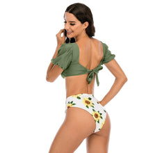 Load image into Gallery viewer, Bikini New 2 Piece Women Swimsuit Women's High Waist Bikini Set Fashion Puff Sleeve Swimwear Set Bathing Suits Solid Color Short Puff Sleeve Summer High Waist Cut Backless Bathing Suit Beachwear

