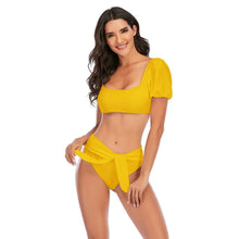Load image into Gallery viewer, Bikini New 2 Piece Women Swimsuit Women's High Waist Bikini Set Fashion Puff Sleeve Swimwear Set Bathing Suits Solid Color Short Puff Sleeve Summer High Waist Cut Backless Bathing Suit Beachwear
