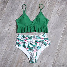 Load image into Gallery viewer, Bikini Push Up Summer Floral Swimwear Sport Women Plus Size Swimming Suit For Women  Women Bikini Set Ruffle Two Piece Swimsuit Flounce Push Up Cutout Swimwear Bathing Suits Swimsuit High Waist Bikini Set
