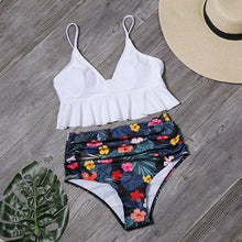 Load image into Gallery viewer, Bikini Push Up Summer Floral Swimwear Sport Women Plus Size Swimming Suit For Women  Women Bikini Set Ruffle Two Piece Swimsuit Flounce Push Up Cutout Swimwear Bathing Suits Swimsuit High Waist Bikini Set

