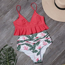 Load image into Gallery viewer, Bikini Push Up Summer Floral Swimwear Sport Women Plus Size Swimming Suit For Women  Women Bikini Set Ruffle Two Piece Swimsuit Flounce Push Up Cutout Swimwear Bathing Suits Swimsuit High Waist Bikini Set
