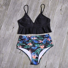 Load image into Gallery viewer, Bikini Push Up Summer Floral Swimwear Sport Women Plus Size Swimming Suit For Women  Women Bikini Set Ruffle Two Piece Swimsuit Flounce Push Up Cutout Swimwear Bathing Suits Swimsuit High Waist Bikini Set
