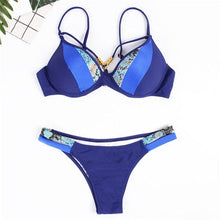 Load image into Gallery viewer, Bikini Push Up Swimsuit Female Swimwear Women Two-pieces Bikini set Bra Cup Bather Bathing Suit Swim Lady Triangle Bikini T-Back 2 Pieces Bandeau Swimsuit V Neck Swimwear Halter Push Up Bathing Suit

