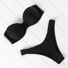 Load image into Gallery viewer, Bikini Set High Cut Solid  Swimsuit Women Swimwear Push Up Bathing Suit Beachwear Leopard Bikini Women's Ribbed Underwire Bikini High Cut Bikini V Swimwear Butterfly Print High Leg Bikini Swimsuit
