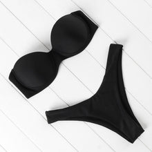Load image into Gallery viewer, Bikini Set High Cut Solid  Swimsuit Women Swimwear Push Up Bathing Suit Beachwear Leopard Bikini Women's Ribbed Underwire Bikini High Cut Bikini V Swimwear Butterfly Print High Leg Bikini Swimsuit
