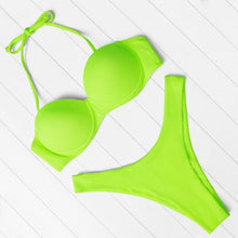 Load image into Gallery viewer, Bikini Set High Cut Solid  Swimsuit Women Swimwear Push Up Bathing Suit Beachwear Leopard Bikini Women's Ribbed Underwire Bikini High Cut Bikini V Swimwear Butterfly Print High Leg Bikini Swimsuit
