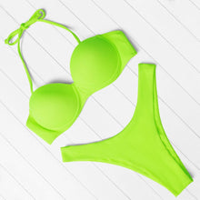 Load image into Gallery viewer, Bikini Set High Cut Solid  Swimsuit Women Swimwear Push Up Bathing Suit Beachwear Leopard Bikini Women's Ribbed Underwire Bikini High Cut Bikini V Swimwear Butterfly Print High Leg Bikini Swimsuit
