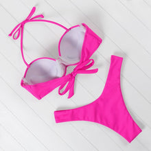 Load image into Gallery viewer, Bikini Set High Cut Solid  Swimsuit Women Swimwear Push Up Bathing Suit Beachwear Leopard Bikini Women's Ribbed Underwire Bikini High Cut Bikini V Swimwear Butterfly Print High Leg Bikini Swimsuit
