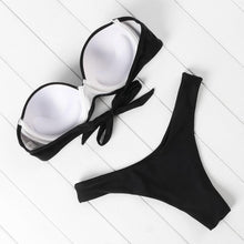 Load image into Gallery viewer, Bikini Set High Cut Solid  Swimsuit Women Swimwear Push Up Bathing Suit Beachwear Leopard Bikini Women's Ribbed Underwire Bikini High Cut Bikini V Swimwear Butterfly Print High Leg Bikini Swimsuit
