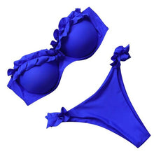 Load image into Gallery viewer, Bikini Set High Cut Solid  Swimsuit Women Swimwear Push Up Bathing Suit Beachwear Leopard Bikini Women's Ribbed Underwire Bikini High Cut Bikini V Swimwear Butterfly Print High Leg Bikini Swimsuit
