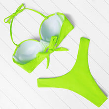 Load image into Gallery viewer, Bikini Set High Cut Solid  Swimsuit Women Swimwear Push Up Bathing Suit Beachwear Leopard Bikini Women's Ribbed Underwire Bikini High Cut Bikini V Swimwear Butterfly Print High Leg Bikini Swimsuit
