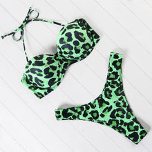Load image into Gallery viewer, Bikini Set High Cut Solid  Swimsuit Women Swimwear Push Up Bathing Suit Beachwear Leopard Bikini Women's Ribbed Underwire Bikini High Cut Bikini V Swimwear Butterfly Print High Leg Bikini Swimsuit
