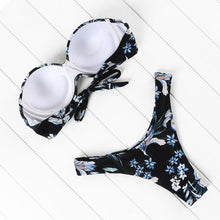 Load image into Gallery viewer, Bikini Set High Cut Solid  Swimsuit Women Swimwear Push Up Bathing Suit Beachwear Leopard Bikini Women's Ribbed Underwire Bikini High Cut Bikini V Swimwear Butterfly Print High Leg Bikini Swimsuit

