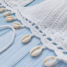 Load image into Gallery viewer, Bikini Set Woman Crochet Shell Tassel Bikini Top And Seashell Beach Skirt Lace See Through Bikini Women Beach Summer 2 Piece Outfits Crochet Mesh Bikini Top and Skirt Set
