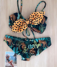 Load image into Gallery viewer, Bikini Set Women Swimwear Push Up Swimsuit Top Solid Bottom Print Bathing Suit Swim Wear Beach Women’s Floral Print Push-Up V-Wire Lettuce Bikini Set High Cut Spaghetti Straps Underwire Padded Swimsuit
