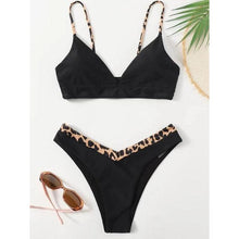 Load image into Gallery viewer, Bikini Set Women Swimwear Push Up Swimsuit Top Solid Bottom Print Bathing Suit Swim Wear Beach Women’s Floral Print Push-Up V-Wire Lettuce Bikini Set High Cut Spaghetti Straps Underwire Padded Swimsuit

