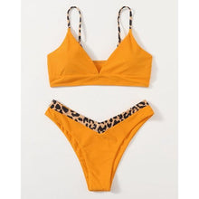 Load image into Gallery viewer, Bikini Set Women Swimwear Push Up Swimsuit Top Solid Bottom Print Bathing Suit Swim Wear Beach Women’s Floral Print Push-Up V-Wire Lettuce Bikini Set High Cut Spaghetti Straps Underwire Padded Swimsuit
