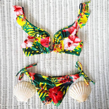 Load image into Gallery viewer, Bikini Set Women Swimwear Push Up Swimsuit Top Solid Bottom Print Bathing Suit Swim Wear Beach Women’s Floral Print Push-Up V-Wire Lettuce Bikini Set High Cut Spaghetti Straps Underwire Padded Swimsuit
