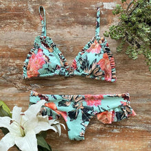 Load image into Gallery viewer, Bikini Set Women Swimwear Push Up Swimsuit Top Solid Bottom Print Bathing Suit Swim Wear Beach Women’s Floral Print Push-Up V-Wire Lettuce Bikini Set High Cut Spaghetti Straps Underwire Padded Swimsuit
