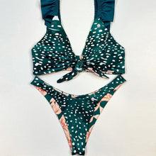 Load image into Gallery viewer, Bikini Set Women Swimwear Push Up Swimsuit Top Solid Bottom Print Bathing Suit Swim Wear Beach Women’s Floral Print Push-Up V-Wire Lettuce Bikini Set High Cut Spaghetti Straps Underwire Padded Swimsuit
