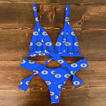 Load image into Gallery viewer, Bikini Set Women Swimwear Push Up Swimsuit Top Solid Bottom Print Bathing Suit Swim Wear Beach Women’s Floral Print Push-Up V-Wire Lettuce Bikini Set High Cut Spaghetti Straps Underwire Padded Swimsuit
