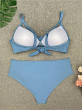 Load image into Gallery viewer, Bikini Sets Solid Color Swimsuit  Mid-Waist  Gather Cup Bikinis Women Swimwear Female Bathing Suits Beach wear  Two Piece Swimsuits Triangle Bikini swimsuits for Women
