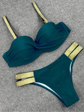 Load image into Gallery viewer, Bikini Sets Solid Color Swimsuit  Mid-Waist  Gather Cup Bikinis Women Swimwear Female Bathing Suits Beach wear  Two Piece Swimsuits Triangle Bikini swimsuits for Women
