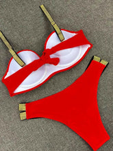 Load image into Gallery viewer, Bikini Sets Solid Color Swimsuit  Mid-Waist  Gather Cup Bikinis Women Swimwear Female Bathing Suits Beach wear  Two Piece Swimsuits Triangle Bikini swimsuits for Women

