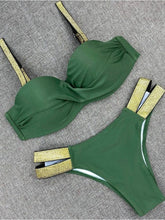 Load image into Gallery viewer, Bikini Sets Solid Color Swimsuit  Mid-Waist  Gather Cup Bikinis Women Swimwear Female Bathing Suits Beach wear  Two Piece Swimsuits Triangle Bikini swimsuits for Women

