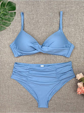 Load image into Gallery viewer, Bikini Sets Solid Color Swimsuit  Mid-Waist  Gather Cup Bikinis Women Swimwear Female Bathing Suits Beach wear  Two Piece Swimsuits Triangle Bikini swimsuits for Women
