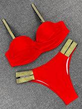 Load image into Gallery viewer, Bikini Sets Solid Color Swimsuit  Mid-Waist  Gather Cup Bikinis Women Swimwear Female Bathing Suits Beach wear  Two Piece Swimsuits Triangle Bikini swimsuits for Women
