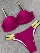 Load image into Gallery viewer, Bikini Sets Solid Color Swimsuit  Mid-Waist  Gather Cup Bikinis Women Swimwear Female Bathing Suits Beach wear  Two Piece Swimsuits Triangle Bikini swimsuits for Women
