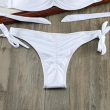 Load image into Gallery viewer, Bikini Solid Strappy Bandage Bikinis Set White Push Up Bikini Swimwear Swimsuit Bathing Suit Women's Ribbed Tie Bikini Adjustable Lace Up Bottom String Women Swimsuit
