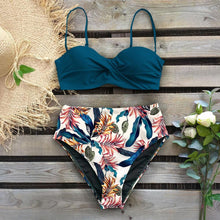 Load image into Gallery viewer, Bikini Swimsuit Women Swimwear Push Up Bikinis Set Leaf Print Female High Waist Swimming Suits For Bathing Suit Women Swimsuit Floral Print Bathing Suit Twist Front High Waist Bikini Set
