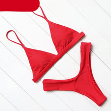 Load image into Gallery viewer, Bikini Swimwear Women Swimsuit Push Up Micro Bikinis Set Swimming Bathing Suit Beachwear Summer Thong Bottom Two Piece Bikini Double Shoulder Straps Cute Swimsuit Triangle Bathing  Bikini

