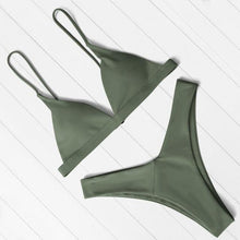 Load image into Gallery viewer, Bikini Swimwear Women Swimsuit Push Up Micro Bikinis Set Swimming Bathing Suit Beachwear Summer Thong Bottom Two Piece Bikini Double Shoulder Straps Cute Swimsuit Triangle Bathing  Bikini
