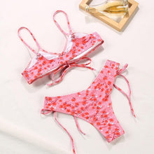 Load image into Gallery viewer, Bikini Triangle Adjust Swimwear Women's Crisscross Halter Bikini Lace Up Back Bandage Two Piece Strappy Bathing Suits G String Thong Swimwear Women Bathing Suit Hollow Out Quality Pleated Swimsuit Female Double-Sided Bikini Set
