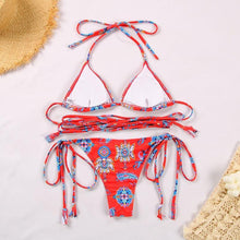 Load image into Gallery viewer, Bikini Triangle Adjust Swimwear Women's Crisscross Halter Bikini Lace Up Back Bandage Two Piece Strappy Bathing Suits G String Thong Swimwear Women Bathing Suit Hollow Out Quality Pleated Swimsuit Female Double-Sided Bikini Set
