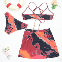 Load image into Gallery viewer, Bikini Women Push Up Swimsuit 3 Piece Bikini Set With Cover Up Women's Fashion 3 Piece Tie Dye Top Bikini Set Swimsuit Cover Up Skirt Swimwear Push Up Bather Swim Wear

