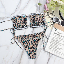Load image into Gallery viewer, Bikini Women  Swimsuit Female Low Waist Swimwear Women Beach Mini Thong Bikini Set Bathing Suit Women Thong Swimsuits Strapless 2 Piece Bikini String Tie Ruffle Brazilian Bathing Suit
